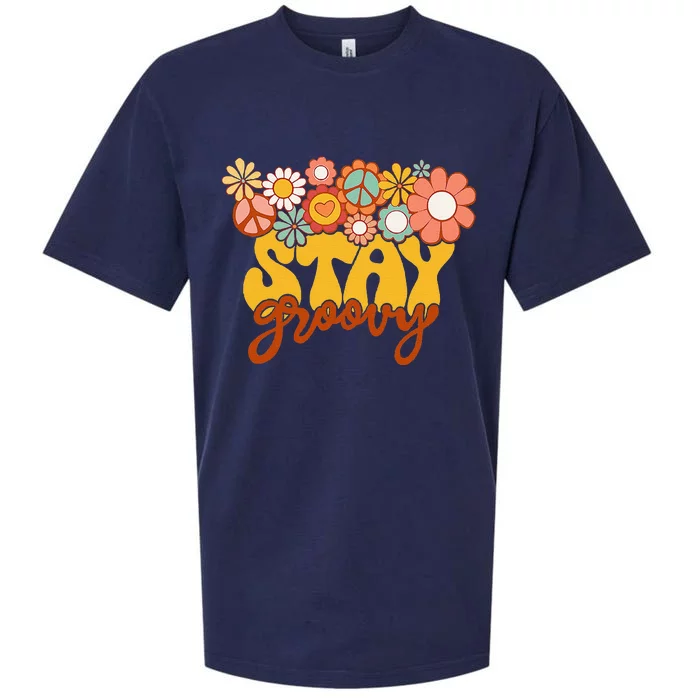 Retro Sunflower Hippie Stay Groovy Positive Mind Happy Life Sueded Cloud Jersey T-Shirt