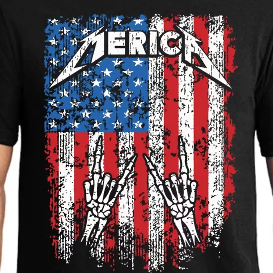 Rock Sign Heavy Metal 4th Of July Us Flag Merica Pajama Set