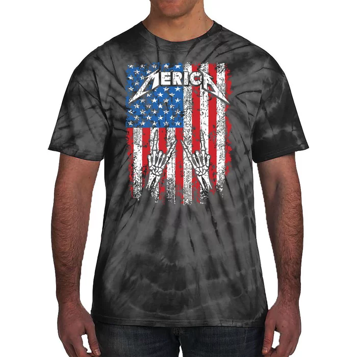 Rock Sign Heavy Metal 4th Of July Us Flag Merica Tie-Dye T-Shirt