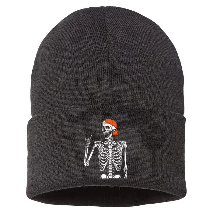 Rocker Skeleton Hand Rock On Costume Funny Halloween Gifts Sustainable Knit Beanie