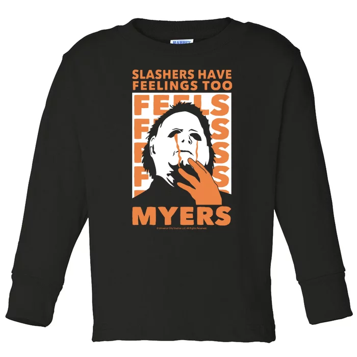 Riot Society Halloween M.I.C.H.A.E.L Myers Slashers Have Feelings Too Toddler Long Sleeve Shirt