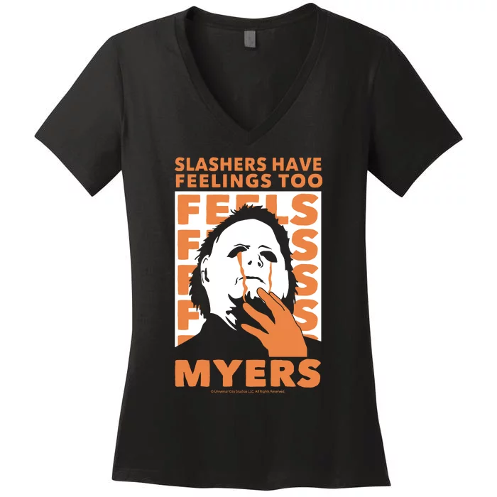 Riot Society Halloween M.I.C.H.A.E.L Myers Slashers Have Feelings Too Women's V-Neck T-Shirt