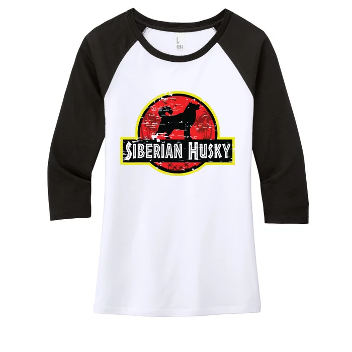 Retro Siberian Husky Dad Vintage Dog Father Pet Dog Papa Women's Tri-Blend 3/4-Sleeve Raglan Shirt