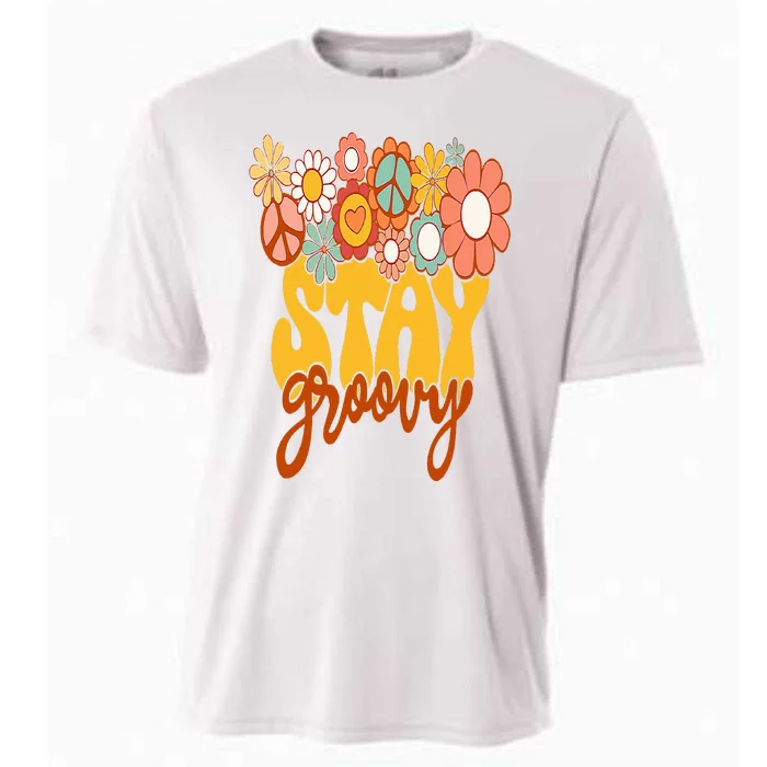 Retro Sunflower Hippie Stay Groovy Positive Mind Happy Life Cooling Performance Crew T-Shirt