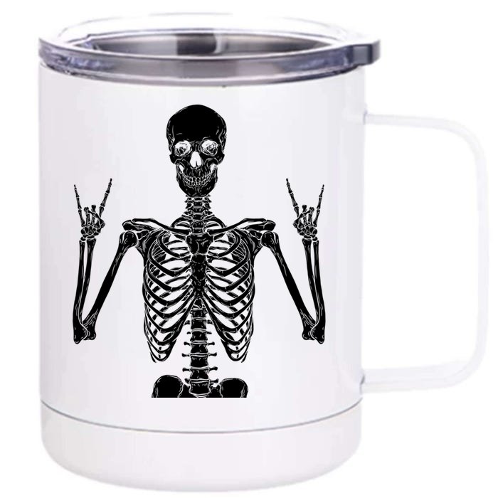 Rocker Skeleton Hand Rock On Funny Halloween Gift Front & Back 12oz Stainless Steel Tumbler Cup