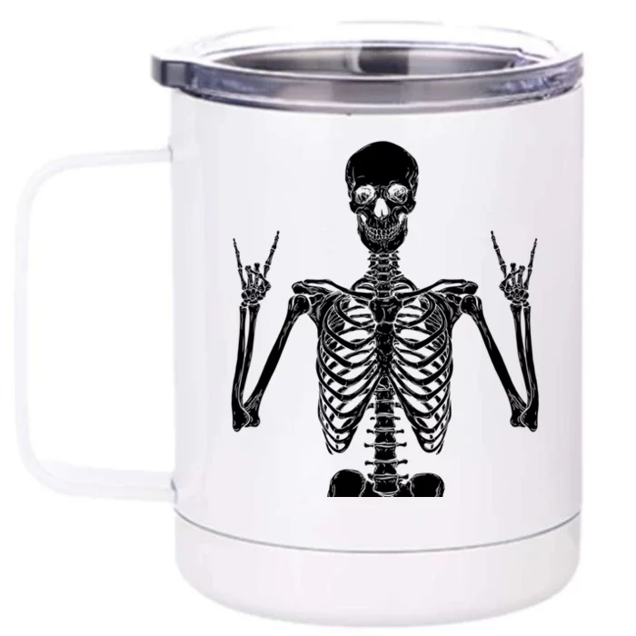 Rocker Skeleton Hand Rock On Funny Halloween Gift Front & Back 12oz Stainless Steel Tumbler Cup