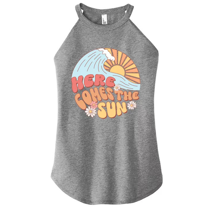 Retro Summer Here Comes The Sun Boho Groovy Gift Funny Gift Women’s Perfect Tri Rocker Tank