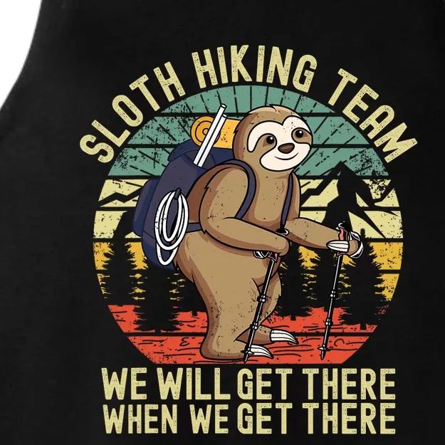 Retro sloth Hiking team we'll get there when we get there Ladies Tri-Blend Wicking Tank