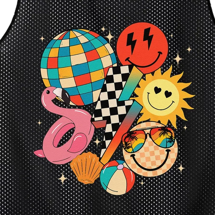 Retro Summer Hippie Disco Flamingo Float Beach Vacation Mesh Reversible Basketball Jersey Tank