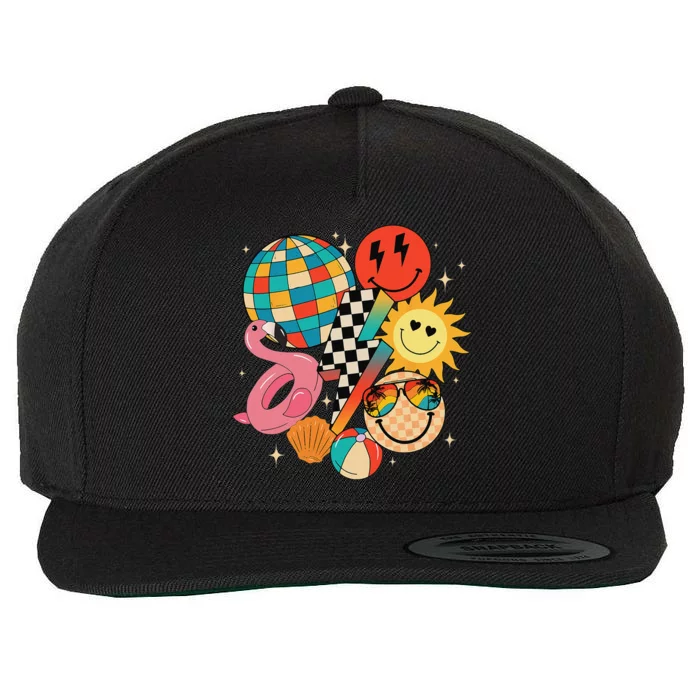 Retro Summer Hippie Disco Flamingo Float Beach Vacation Wool Snapback Cap