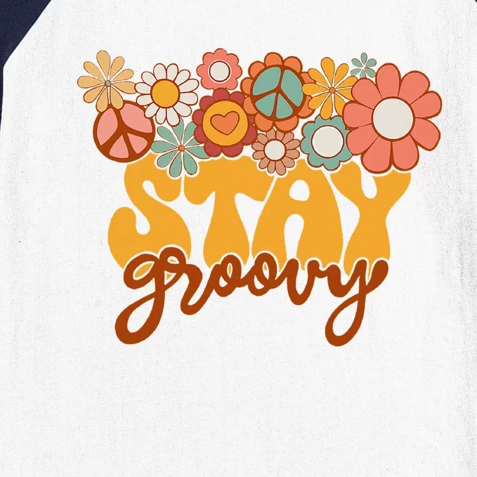 Retro Sunflower Hippie Stay Groovy Positive Mind Happy Life Baseball Sleeve Shirt