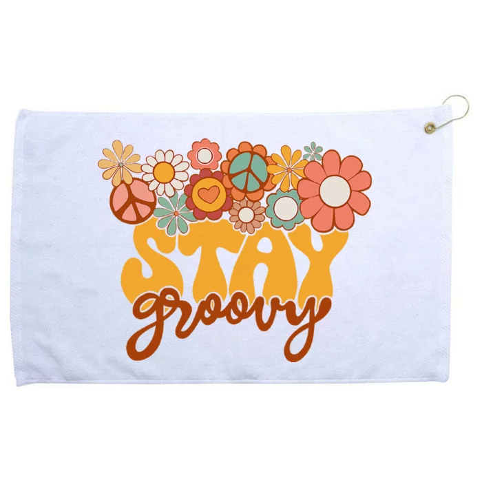 Retro Sunflower Hippie Stay Groovy Positive Mind Happy Life Grommeted Golf Towel