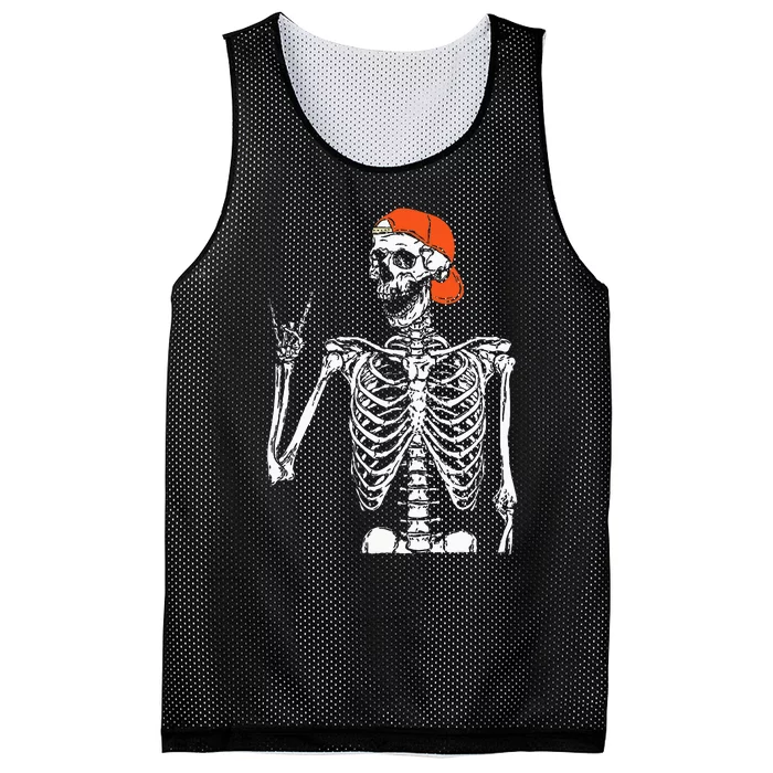 Rocker Skeleton Hand Rock On Costume Funny Halloween Gifts Mesh Reversible Basketball Jersey Tank