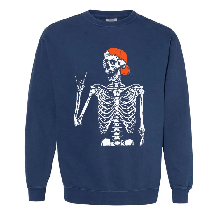 Rocker Skeleton Hand Rock On Costume Funny Halloween Gifts Garment-Dyed Sweatshirt