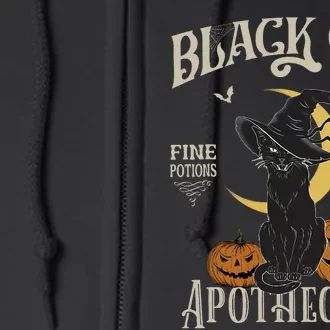 Retro Scary Halloween Costume Black Cat Salem Apothecary Full Zip Hoodie