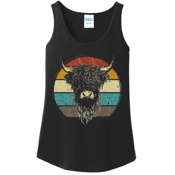 Retro Scottish Highland Cow Cattle Hairy Cow Ladies Essential Tank