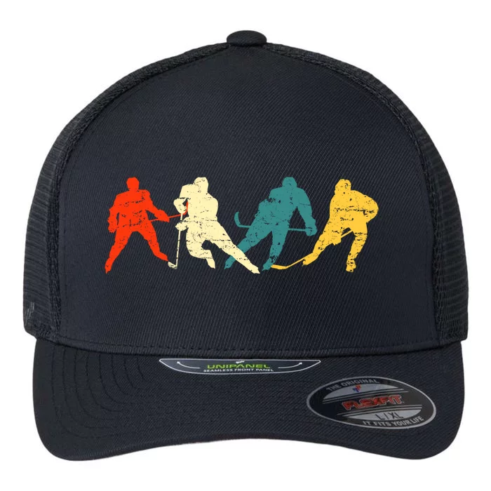 Retro Style Hockey Players Flexfit Unipanel Trucker Cap