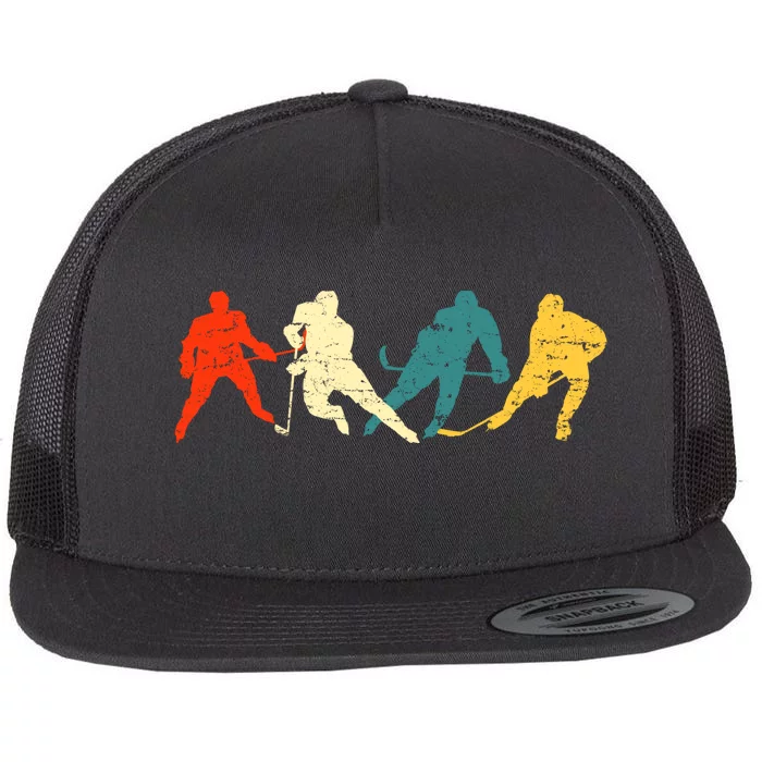 Retro Style Hockey Players Flat Bill Trucker Hat