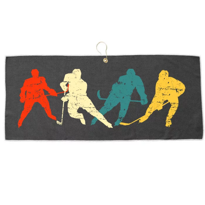 Retro Style Hockey Players Large Microfiber Waffle Golf Towel