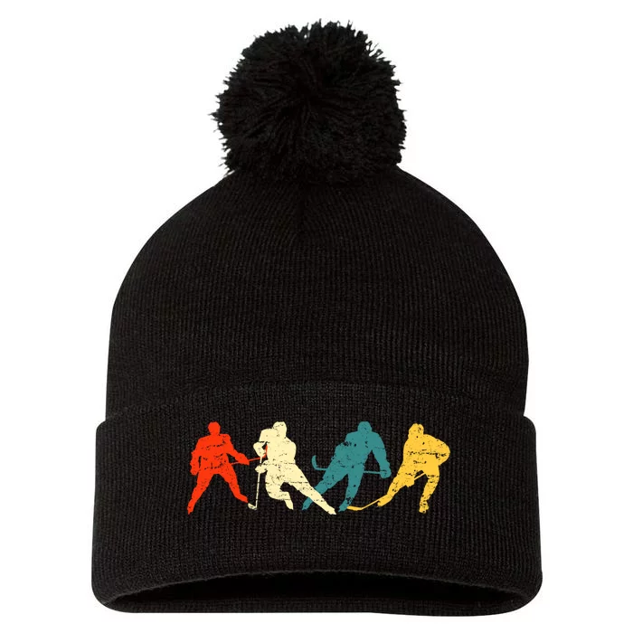 Retro Style Hockey Players Pom Pom 12in Knit Beanie