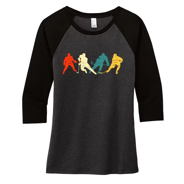 Retro Style Hockey Players Women's Tri-Blend 3/4-Sleeve Raglan Shirt