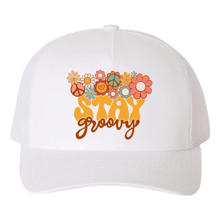 Retro Sunflower Hippie Stay Groovy Positive Mind Happy Life Yupoong Adult 5-Panel Trucker Hat