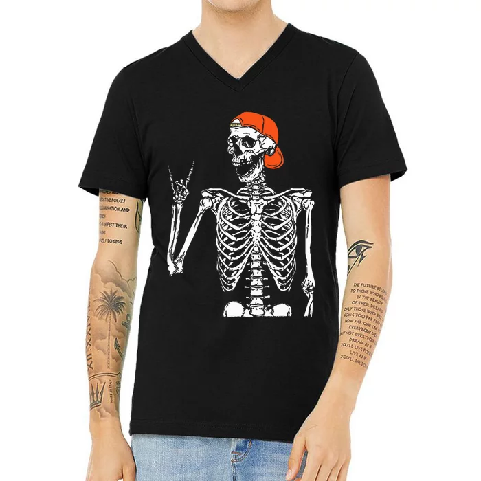 Rocker Skeleton Hand Rock On Costume V-Neck T-Shirt