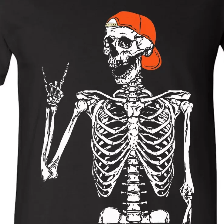 Rocker Skeleton Hand Rock On Costume V-Neck T-Shirt