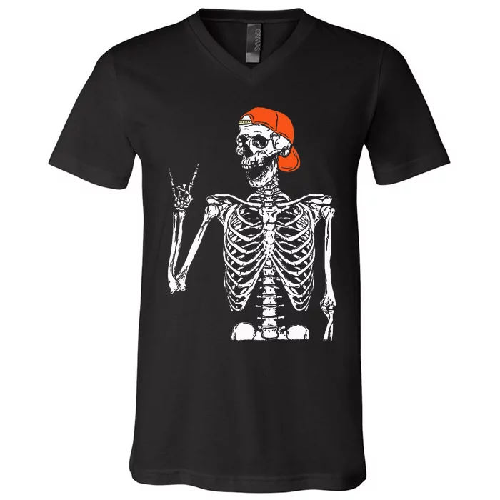 Rocker Skeleton Hand Rock On Costume V-Neck T-Shirt