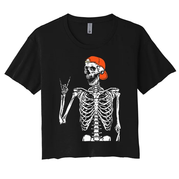 Rocker Skeleton Hand Rock On Costume Women's Crop Top Tee