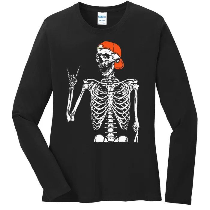 Rocker Skeleton Hand Rock On Costume Ladies Long Sleeve Shirt