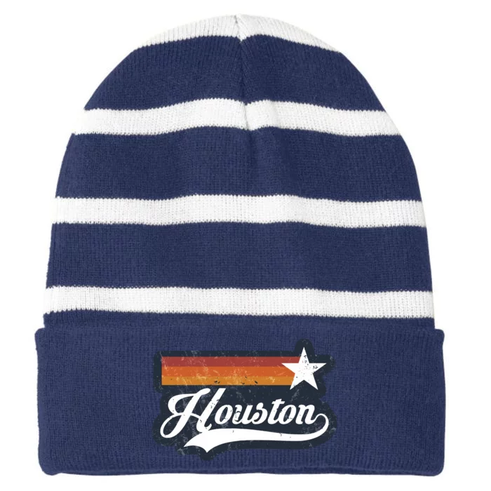 Retro Sunset Houston Texas HTown Houston Striped Beanie with Solid Band