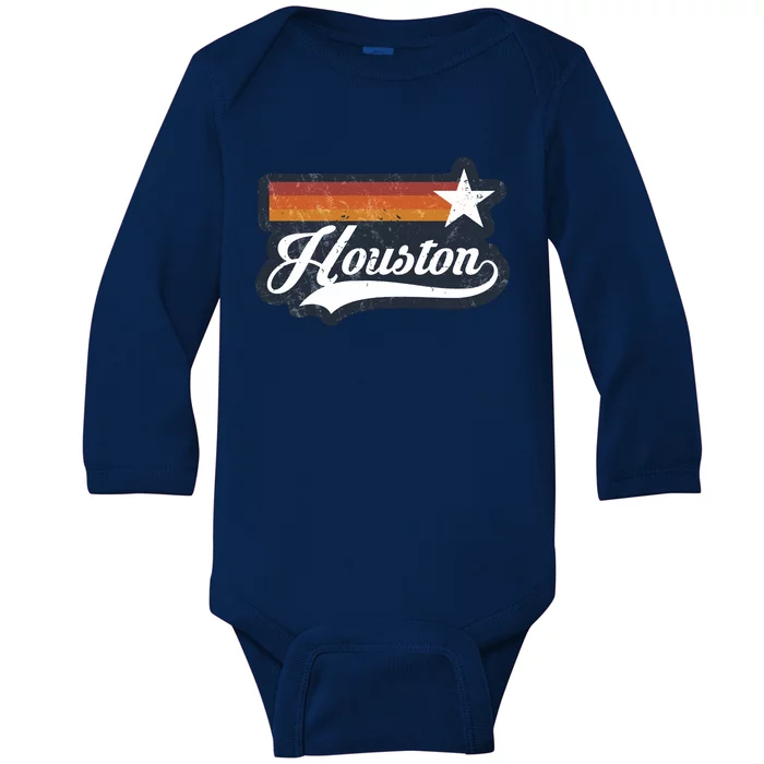 Retro Sunset Houston Texas HTown Houston Baby Long Sleeve Bodysuit