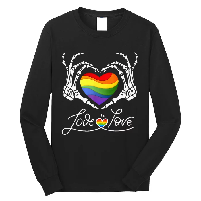 Rainbow Skeleton Heart Love Is Love LGBT Gay Lesbian Pride Long Sleeve Shirt