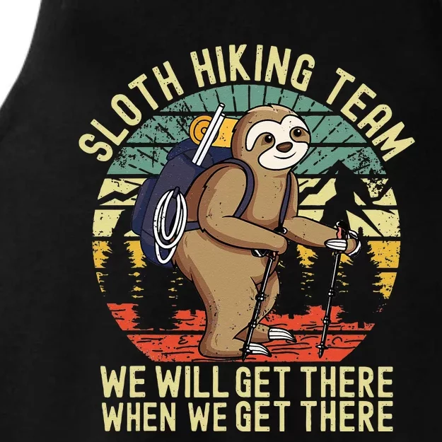 Retro Sloth Hiking Team Well Get There When We Get There Ladies Tri-Blend Wicking Tank