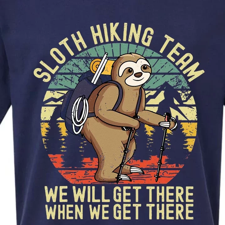 Retro Sloth Hiking Team Well Get There When We Get There Sueded Cloud Jersey T-Shirt