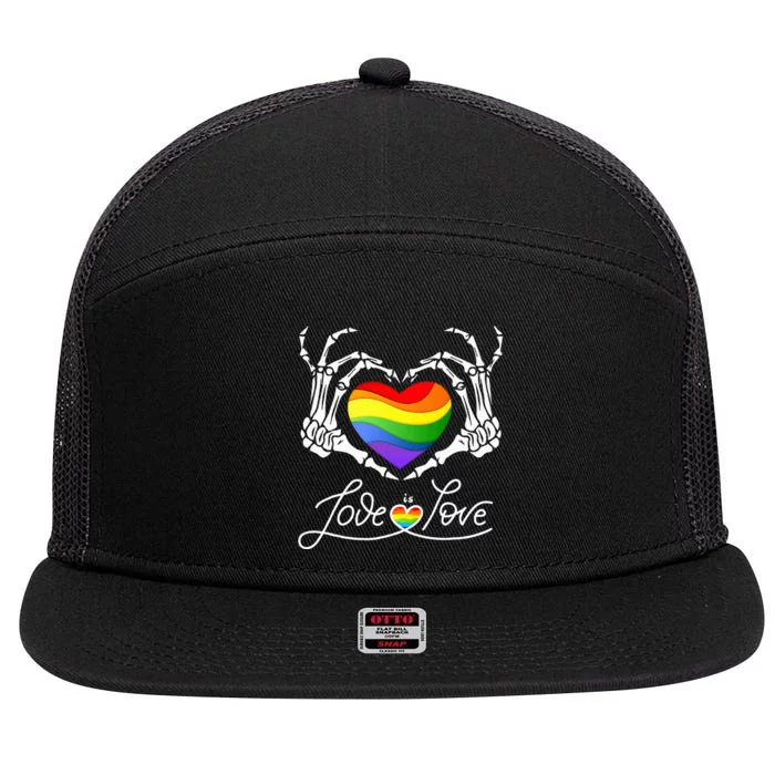 Rainbow Skeleton Heart Love Is Love Lgbt Gay Lesbian Pride 7 Panel Mesh Trucker Snapback Hat