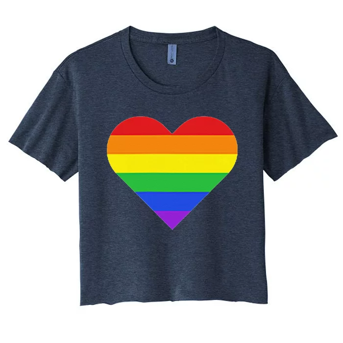 Rainbow Striped Heart Subtle Lgbt Pride Month Gay Rights Women's Crop Top Tee