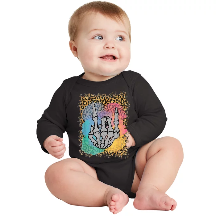 rock skeleton hand leopard watercolor bones skull halloween Baby Long Sleeve Bodysuit