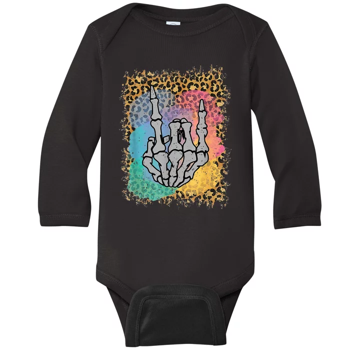 rock skeleton hand leopard watercolor bones skull halloween Baby Long Sleeve Bodysuit