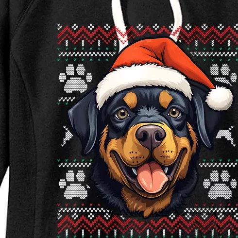 Rottweiler Santa Hat Christmas Funny Dog Mom Dad Gift Women's Fleece Hoodie