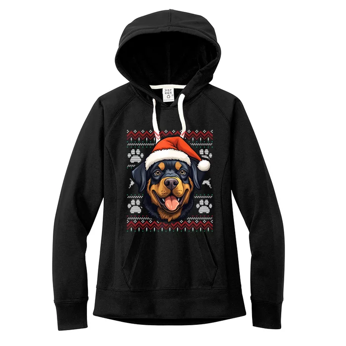 Rottweiler Santa Hat Christmas Funny Dog Mom Dad Gift Women's Fleece Hoodie