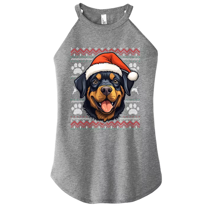 Rottweiler Santa Hat Christmas Funny Dog Mom Dad Gift Women’s Perfect Tri Rocker Tank