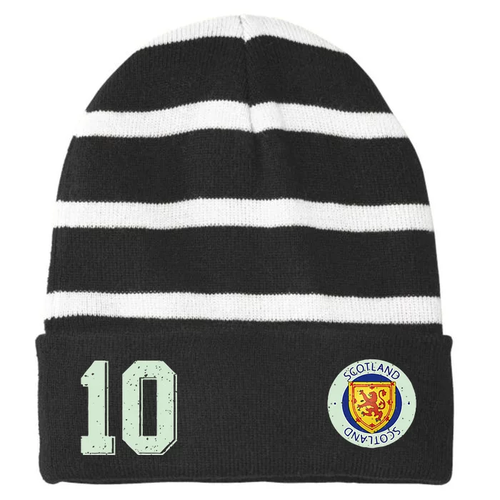 Retro Soccer Inspired Scotland Striped Beanie with Solid Band