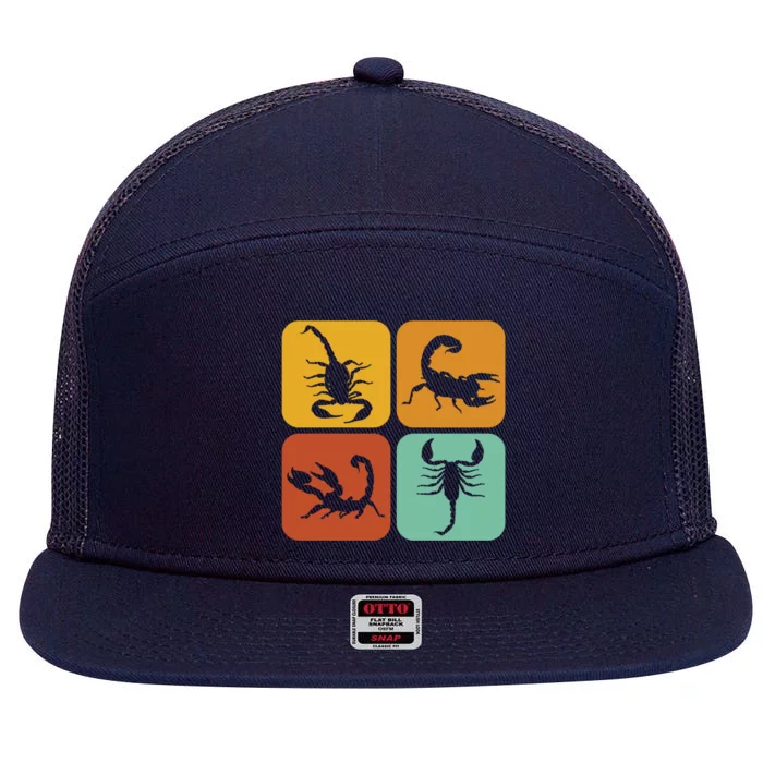 Retro Scorpions I Scorpion Art I Scorpion Meaningful Gift 7 Panel Mesh Trucker Snapback Hat