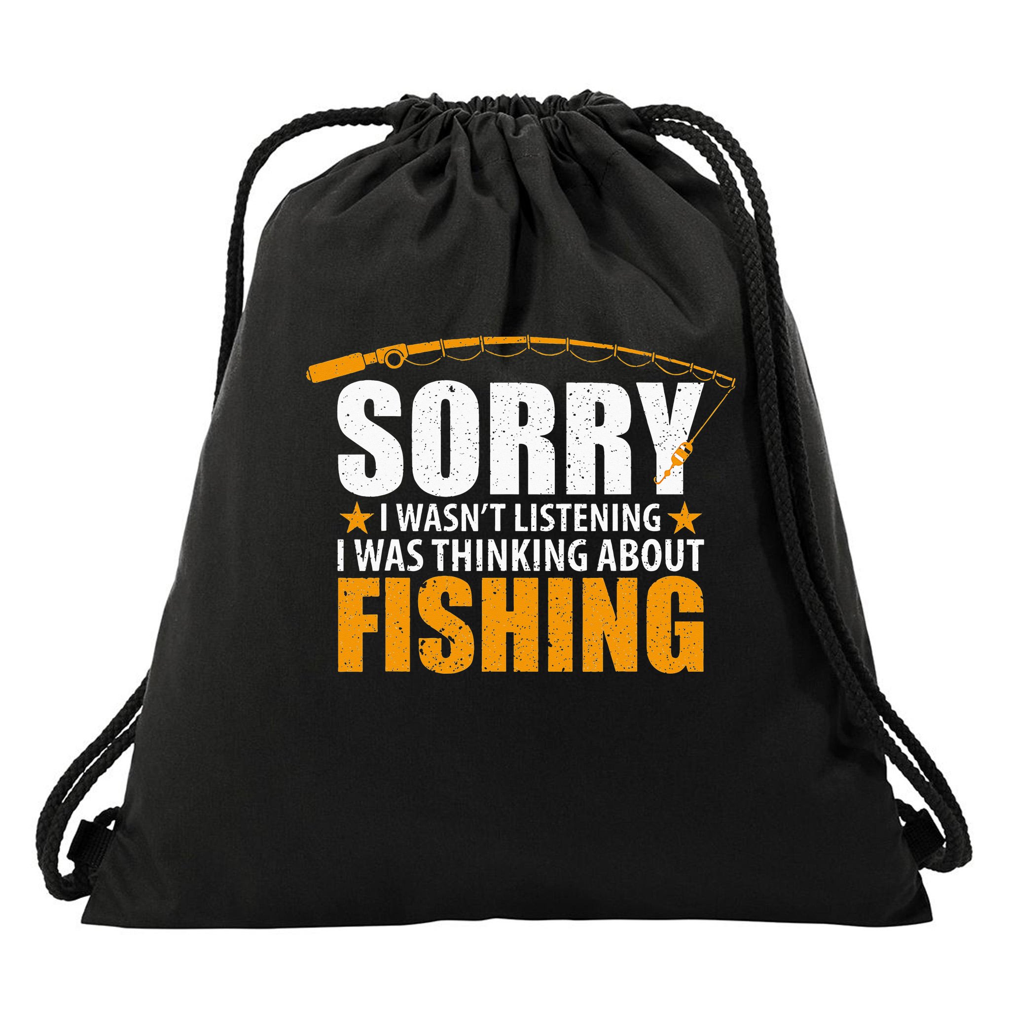 Retro Sorry I Wasn't Listening I Was Thinking About Fishing Drawstring Bag