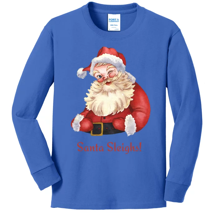 Retro Santa In Vintage Sleigh All Day Christmas Meaningful Gift Kids Long Sleeve Shirt