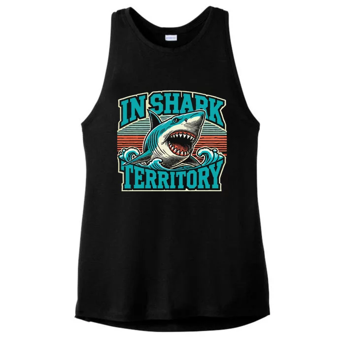 Retro Shark In Shark Territory Ladies Tri-Blend Wicking Tank