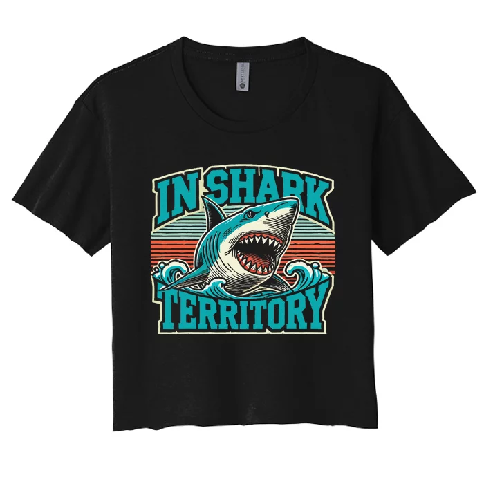 Retro Shark In Shark Territory Women's Crop Top Tee