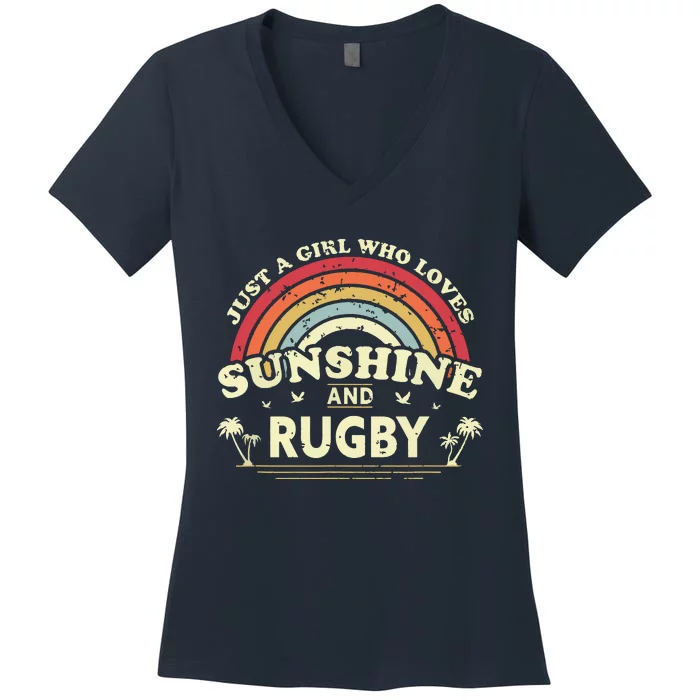 Rugby Shirts Just A Girl Who Loves Sunshine And Rugby Women's V-Neck T-Shirt